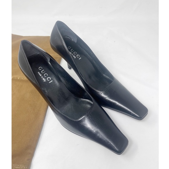 Gucci Pumps Black Square toe stacked heel 6.5 - Picture 3 of 7